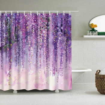 Çiçekler Desen Duş Perdeleri Su Geçirmez Polyester Banyo ekran perdesi Ev Dekorasyon Banyo Perdeleri Cortina Ducha