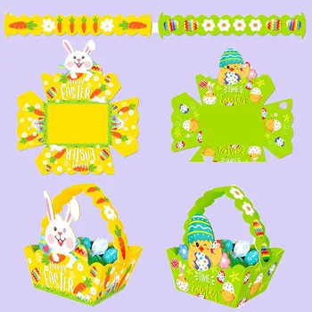 4 Adet Kraft Kağıt paskalya yumurtası Sepeti saklama çantası Karikatür Tavşan Çerez Şeker Hediye Kutusu Çocuklar İyilik Mutlu Paskalya Parti Dekor Malzemeleri