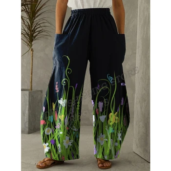 Çiçek 3d Baskı Pantolon Kadın Moda Joggers Yoga Pantolon Geniş Pantolon Yüksek Bel Düz Bacak günlük pantolon Spor Rahat Gevşek