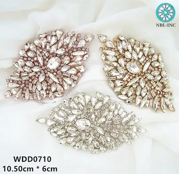 (1 ADET) gümüş gül altın kristal rhinestone gelin kemeri düğün aplike demir on dikmek elbise WDD0710