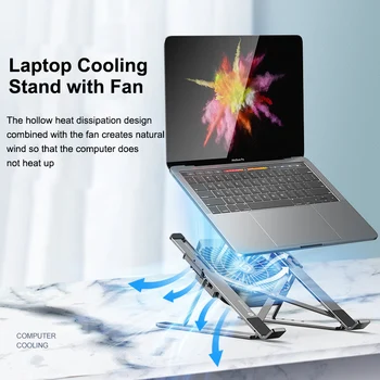 Himolins taşınabilir dizüstü Soğutma Standı Fan ile Katlanabilir Alüminyum Alaşım notebook soğutucu Pad Tutucu Ayarlanabilir 17 inç Dizüstü Bilgisayar İçin