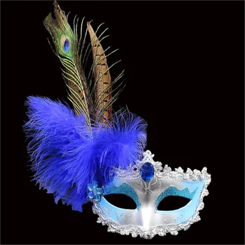 12 adet Kadın Kızlar Tavuskuşu Tüyü Dantel Maske Noel Masquerade Yarım yüz Tüy Maskeleri Parti Venedik Mardi Gras